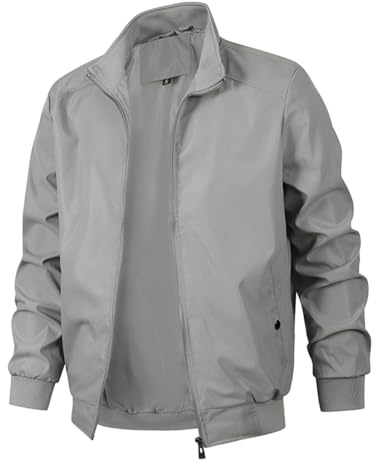 KUDMOL Blouson Homme Léger pour Printemps Été avec Col Montant Veste d'Extérieur Casual Bomber Coupe-Vent de l'Aviateur Classique(Gris clair,XL)