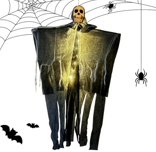 Halloweenskelett – hemsökt hemsökt husrekvisita – upplyst rekvisita flytande prydnad med dimma för väggar gårdar maskerad bollar karneval gård trädgård klassrum