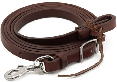 Jeereal Western Roper Rein,Mecates Reins, Round Trail Rein,Stainless Steel Hardware (Harness Leather, 5/8 x 8')