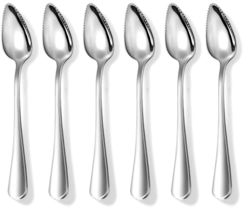 Berglander Grapefruit Spoons 6 Pieces, Stainless Steel Utensil Set, Serrated Edge & Thick Handle for Grapefruit, Kiwi, Apple, Citrus Fruit, Dessert, Dishwasher Safe