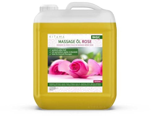 Kitama Massageöl Rose 5-Liter - süßer Duft nach Damaszener Rosen für pflegende Massage zuhause & in der Massagepraxis - Aroma-Öl - Thai Massage-Öl, made in Germany
