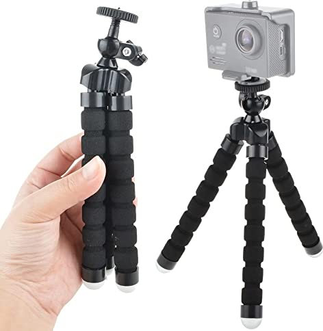 CABLEPELADO Tripode para cámara | Mini trípode cámara | Diseño Flexible | Espuma y Metal | Cabeza giratoria de 360 ​​Grados | Apto para Mini proyectores, cámaras, Webcam | 18 cm Altura | Negro