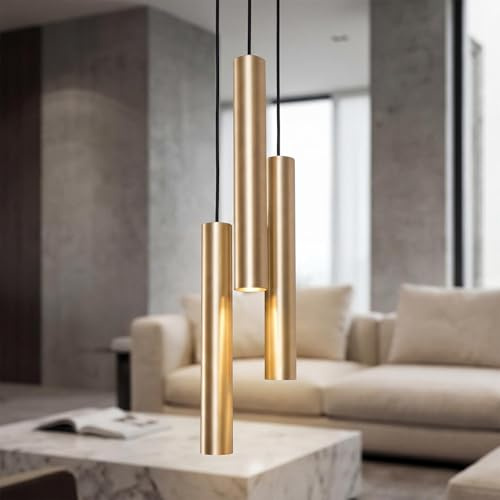 Hänglampa rund mässingscylinder 3-glödlampa D: 20cm GU10 utbytbar B: 62cm för matsal kök hänglampa hänglampa taklampa inomhus