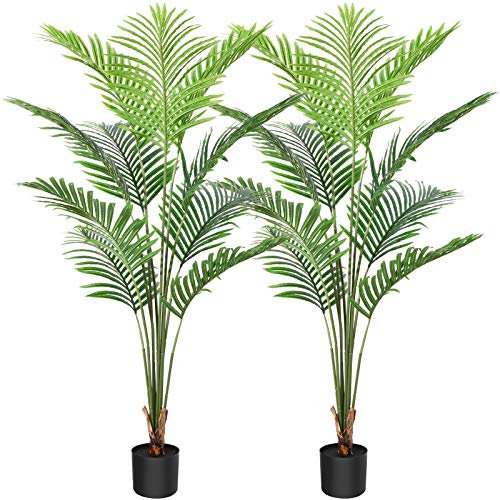 CROSOFMI Kunstpflanze Palmen 150 cm Plastik Künstliche Pflanze Groß Areca Palme im Topf Wohnzimmer Balkon Schlafzimmer Grün Deko (2 Pack)