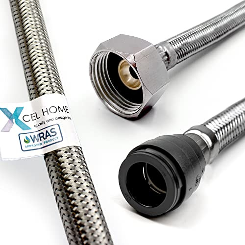 Xcel Home™ WRAS-godkänd PushFit flexibel kontakt 15 mm x 3/4 tum BSP (300 mm lång) | 3 längder tillgängliga | krananslutningar för diskbänk/badrum handfat rostfritt stål flätad Flexi-svans | 1 rör