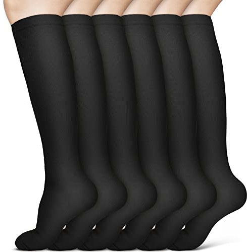 ACWOO kompressionsstrumpor, 6 par 15-20 mmHg kompressionsstrumpor för kvinnor och män, kompressionsstrumpor för friidrott, cykling, löpning, flygresor (S/M, svart)