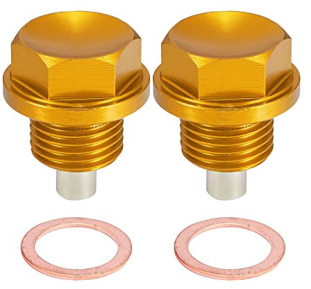 A ABSOPRO 2 Stück Ölablassschraube M16x1,5 Magnetische Ölablassschraube Ölwannenschraube mit Dichtringe Gold