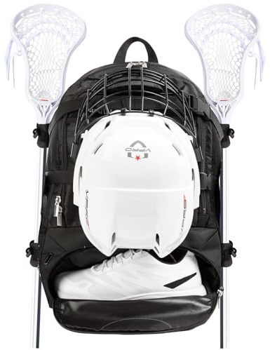 MARITTON Lacrosse Bag Backpack for Boy or Girl– Lacrosse Backpack Holds All Lacrosse or Field Hockey Equipment - Two Stick Holders and Separate Cleats Shoe Compartment. (BLK)