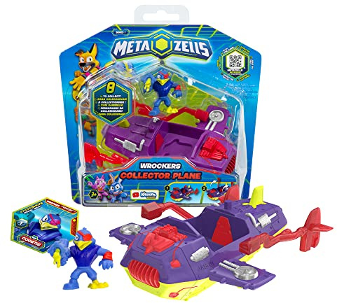 METAZELLS Imc toys Collector Plane Morado + Figura Personaje Coortis S1 + 1 Carta, Vehículo que Despliega los Brazos, Juguete Regalo para Niños y Niñas +3 Años