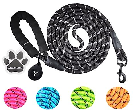 Starkes Hundeleine, 3M/2M,Geeignet für mittelgroße und große Hunde, Mit komfortablem gepolstertem Griff und hoher reflektierender Linie (Black, 2M×12mm)