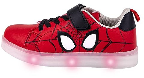 Spiderman Zapatillas Color Rojo y Negro - Talla 32 - Velcro y Cordones - Zapatillas Deportivas Infantiles con Suela TPR y Luces - Estampado Producto Original Diseñado en España