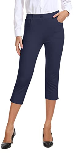 AjezMax Pantaloni da Golf da Donna Eleganti Capri Pants a Vita Alta Elasticizzati 3/4 Lungo Pantaloni per Lavoro Ufficio Yoga