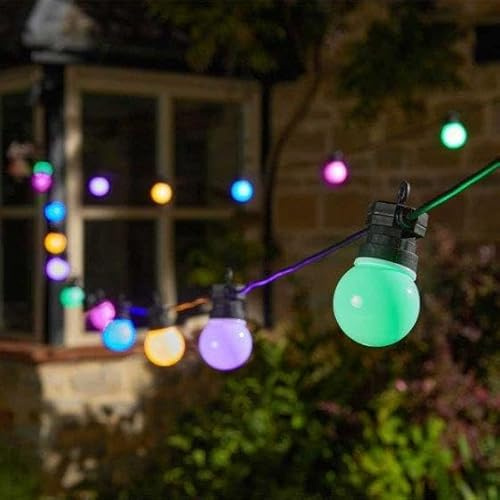 Garden Mile Connectable 14M Multicoloured Outdoor LED String Lights Mains Powered Waterproof Plug in Festoon Light for Wedding Party Gazebo Patios Lawn