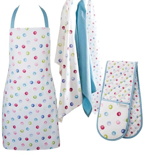 Cooksmart Spotty Dotty 5 Piece Kitchen Apron Oven Gloves Tea Towels Set
