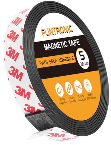 Flintronic Bande Magnétique Autocollante, 5M Bande Magnétique Autocollante Forte avec Adhésive, 2CM x 1.5MM Bandes Souple Aimantée Magnétiques Autocollantes pour Aimants, Organiser, Présenter