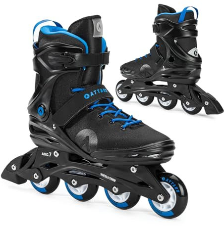 ATTABO Herren Cyclone Fitness-Inliner  40 EU – halbharte TPR-Schale, ABEC‑7 Lager & PU‑82A Räder (76/80 mm), micrometrische Schnalle + Schnürsenk + Klett, TPR-Bremse, Schwarz/Blau