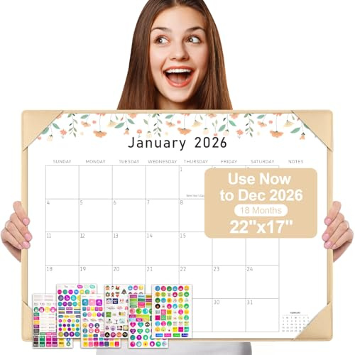 Gannyfer Desk Calendar 2026 with Desktop Mat, Simplified Large 22 x 17 Desktop Pad Calendar, 18 Month Desk Calendar, Use Now to Dec 2026, Office Supplies Perfect for Home School and Office - Apricot(6 Stickers Included)