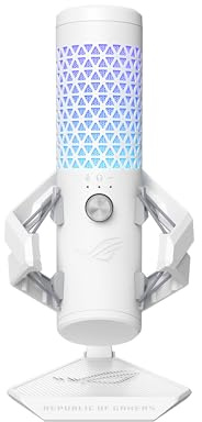 ASUS ROG Carnyx USB Gaming Microphone (25mm Condenser Capsule, 192kHz/24-bit, Cardioid, high-Pass Filter, Built-in pop Filter, Metal Shock Mount, one-Touch Mute, Aura Sync RGB)- Moonlight White