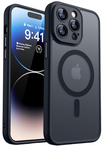 CANSHN Magnetic Compatible with iPhone 14 Pro Case(6.1 Inch), Upgraded [Full Camera Protection] [Compatible with Magsafe] [Translucent Matte] Shockproof Protective Phone Case Cover - Black