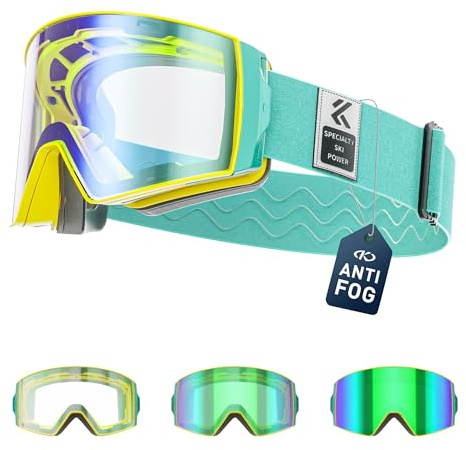 KAPVOE Gafas de Esquí Fotocromáticas para Hombre Mujer y Jóvenes Lentes Magnetizadas Protección UV400 Antiniebla Idóneas para Esqui Snowboard y Patinaje sobre Hielo Casco Compatible con Lentes 06