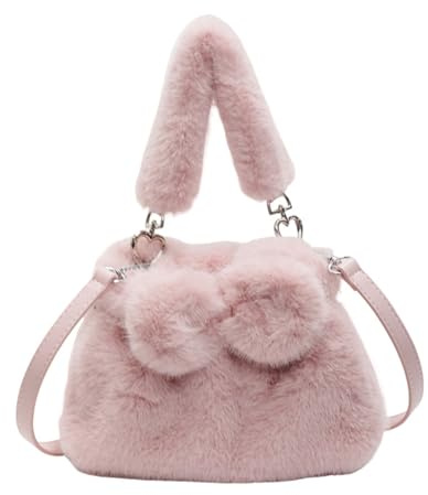CORIOS Bolso de Hombro de Felpa para Mujer Bolso de Mano Esponjoso Bolso Tote de Peluche Pequeño Bolsa Shopper Retro Bonito Bolso Bandolera Compras Trabajo Viajes Bolso Messenger Rosa