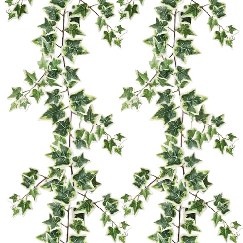 GIUSOBG Edera Finta da Interno e Esterno Piante Finte 2 pezzi Edera Finta da Interno Esterno 1.8 m Foglie di edera Ghirlanda di Piante Artificiali per Casa Parete Giardino Balcone (bianco verde)