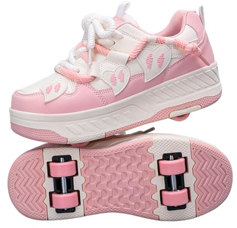 LIWLLIUA Roller Skate Shoes for Kids Boys Girls with 4-Wheels Unisex Removable Skating Shoes Wheels Sneakers Fashion Roller Wheeled,023 Pink,2