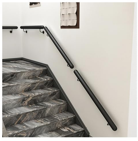 Corrimano rotondo da parete in acciaio inox, da 91 a 7 cm, ringhiera di sicurezza per scale per interni ed esterni, adatto per legno, cemento, muri, finitura nera, con staffe