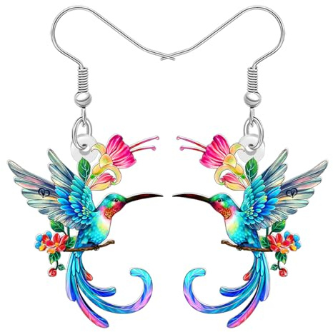 BONSNY Boucles d'oreilles Colibri colorées en forme de colibri pour femmes filles Hawaii Plage Accessoires amusants Hypoallergéniques printemps été, M, Acrylique Acier inoxydable, Non applicable