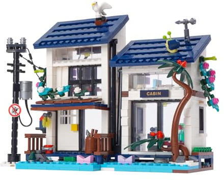 Geniteen Jeu de Blocs de Construction pour Maison de Plage, Modèle 3-en-1 de Villa de Vacances Au Bord de La Mer, 813Pcs Jouets Créatifs de Maison avec Vue sur La Rue(Maison de Plage)