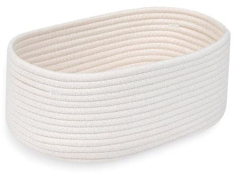 CharmBurst Cesta de lavandería redonda pequeña, blanca, cesta de almacenamiento trenzada hecha a mano, de algodón, organizador para bebé, cambiador de bebé, cesta de juguetes, cesta de regalo