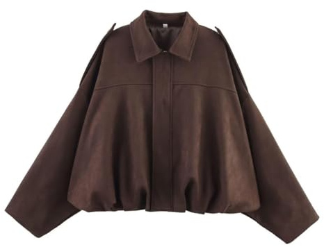AOWVUTS Giacca Scamosciata Donna, Giacca Corta Moto Bomber Softshell in Finta Pelle con Colletto Risvolto con Zip, Giacche Autunnale Invernale Caldo Maniche Lunghe Moda Camoscio Cappotto
