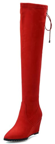 Gicoiz Compensées Cuissarde Bottes Extensibles Femme Pointu