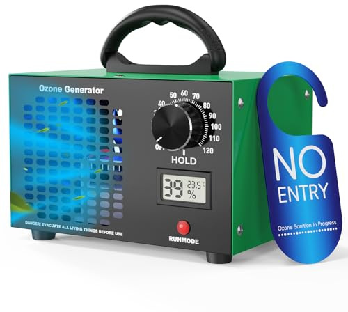 AIYATO Ozongenerator & Luktborttagare 120000 mg/h | 2-i-1 Ozonluftrenare | Timer 120 min | Temp- & Fuktdisplay | O3 Luftrenare för Bil, Hem, Hotell, Kök & Lukthantering upp till 300㎡