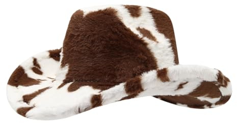 Cowboy - Cappello da cowboy da donna, morbido cappello da cowboy con tesa larga, in feltro termico, da cowboy, da donna, con motivo a macchie di mucca, per feste e carnevale, P marrone., Taglia unica