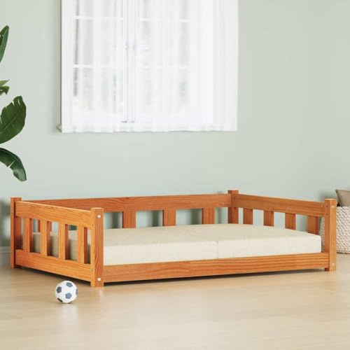 LoogCape Dog Bed Wax Brown 100 x 70 x 28 cm Solid Pine Wood for Indoor Spaces, Durable Pet Bed with Comfort, Stylish Dog Sofa for Dogs up to 20 kg, Easy Care, Quiet Sleeping Place
