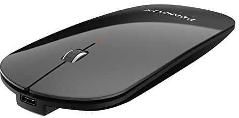 FENIFOX Wireless Bluetooth Mouse, Ultra-Thin Flat and Slim Silent USB-C Rechargeable Travel Mini Portable Mouse for Mac iPad Laptop MacBook Tablet Chromebook - Black