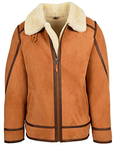 B3 Veste en peau de mouton véritable pour homme Marron, peau, L