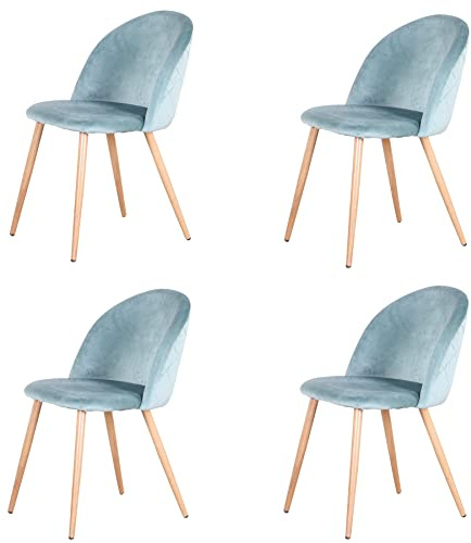 GrandCA HOME Juego de 4 Sillas De Comedor De Terciopelo, Sillas De Cocina con Cojín De Asiento De Terciopelo Suave, Sillas De Comedor Laterales Tapizadas para Sala De Estar, Verde