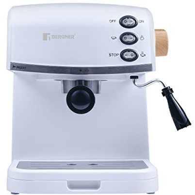 BERGNER Naturally - Cafetera Eléctrica de 850 W - Presión de 15 bar |-Función de Café o Vapor - Con Espumador de Leche - Bandeja desmontable - Fácil de limpiar
