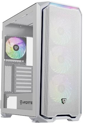 Nfortec Krater X Torre Gaming E-ATX con 4 Ventiladores A-RGB, Frontal mallado, controladora RGB – Color Blanco