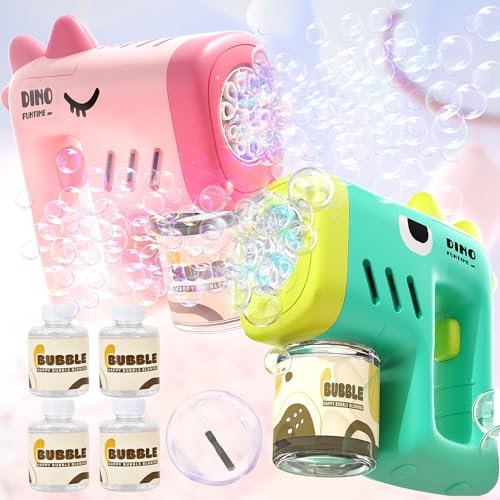 Fegalop Bubble Machine Gun with Lights Music, Portable Bubble Machine for Kids Toddlers, Leak Proof Auto Bubble Blower with Bubble Solution Outdoor Toys Gifts for Kids Boys and Girls (Rosa/Grün)