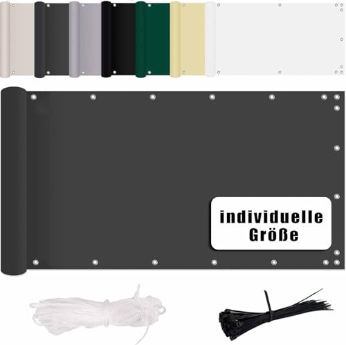 MENGH Balkonginsynsskydd utan borrning vind-och UV-skydd, 160 g/m², med monteringstillbehör, 100 % polyester, för balkongräcken, terrass och trädgård – antracit 100 x 750 cm