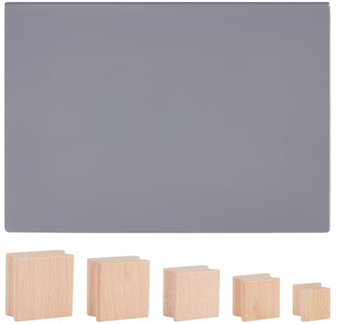 BENECREAT 40Pcs Wooden Stamp Blocks, 5 Sizes Blank Rubber Stamp Mounts with Rubber Stamp Sheet, Laser Engraving Rubber Seal Accessories for Crafts DIY