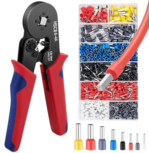GOOPOOL Crimpadora Terminales Electricos, Kit de Herramientas para Engarzar Férulas, Conectores de Férulas Dobles y Simples, Alicates para Engarzar Cables (0,25-10 mm²)6-4A con Terminal de 1200 piezas