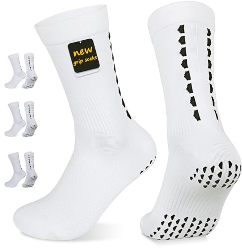 PERMANENTLY001 Calzini calcio antiscivolo Uomo Donna Grip Calzini Antiscivolo anti-vescica per Sport Rugby 36-43 Bianchi M 3P