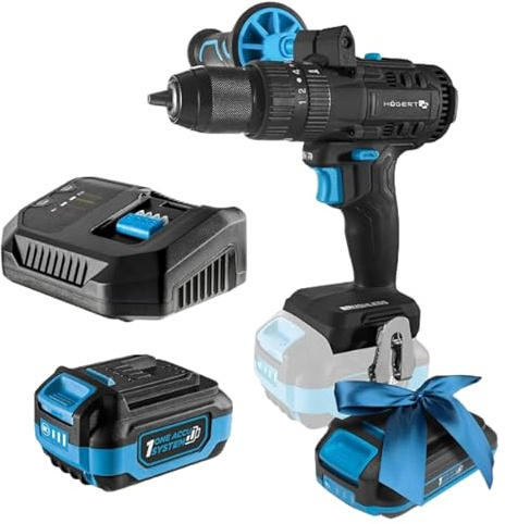 HÖGERT TECHNIK Bürstenloser Akku-Schlagbohrschrauber Set 18V, 80 Nm Drehmoment, 4,0 Ah Akku, 4A Ladegerät, LED-Beleuchtung, Metallgetriebe, Für Holz & Metall + PROMO 2,0 Ah Akku