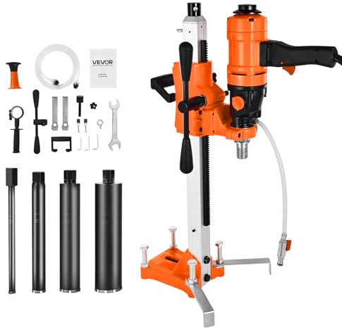 VEVOR Carotatrice per Calcestruzzo, Diametro di Foratura 200 mm Trapano a Carotaggio Portatile per Calcestruzzo con Supporto, con 4 Punte da Trapano, 1000/2250 giri/min 2 velocità 1500 W