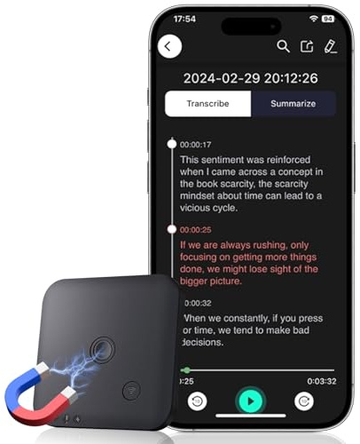 Dictaphone Enregistreur Vocal - Enregistreur Vocal IA avec Transcription et Résumés avec ChatGPT 4o, 64 Go, Supporte 102 Langues, Contrôle Via Application, Idéal pour Réunions, Entretiens et Appels
