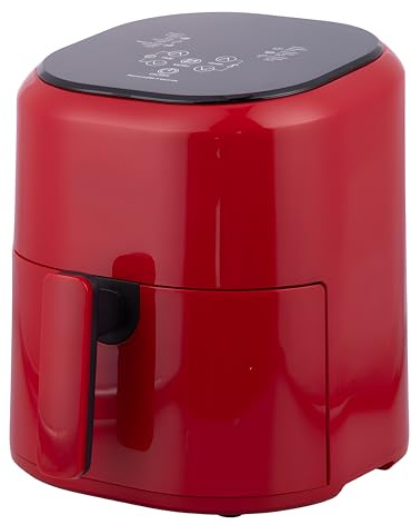 EMPOTEC Heißluft-Fritteuse, 5 Liter, rot, 1200 W, 60 – 200 °, abnehmbarer Korb, Edelstahl, antihaftbeschichtet, 10 voreingestellte Programme, Display Touch Timer, automatische Abschaltung